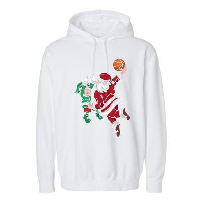 Santa Claus Elf Playing Basketball Christmas Pajama Sport XMas Garment-Dyed Fleece Hoodie