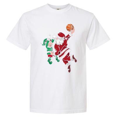 Santa Claus Elf Playing Basketball Christmas Pajama Sport XMas Garment-Dyed Heavyweight T-Shirt