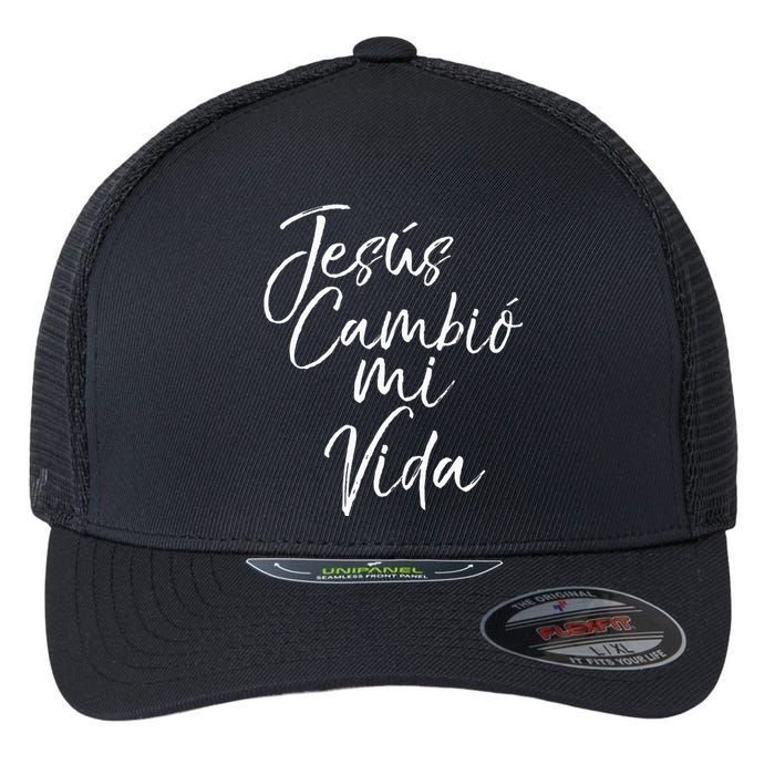 Spanish Christian EspañOl Bible Verse JesúS Cambió Mi Vida Flexfit Unipanel Trucker Cap