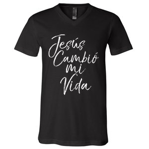 Spanish Christian EspañOl Bible Verse JesúS Cambió Mi Vida V-Neck T-Shirt