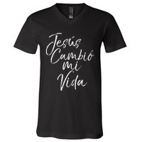 Spanish Christian EspañOl Bible Verse JesúS Cambió Mi Vida V-Neck T-Shirt