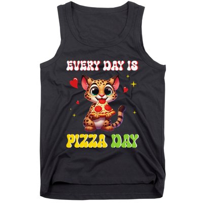 Savannah Cat Eating Pizza With Hearts Every Day Is Pizza Day Tank Top