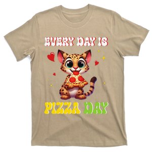 Savannah Cat Eating Pizza With Hearts Every Day Is Pizza Day T-Shirt