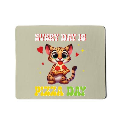 Savannah Cat Eating Pizza With Hearts Every Day Is Pizza Day Mousepad