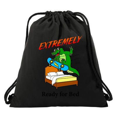 Skateboarding Crocodile Extremely Ready For Bed Gift Drawstring Bag