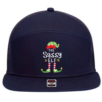 Sassy Christmas Elf Matching Pajama Xmas Party 7 Panel Mesh Trucker Snapback Hat