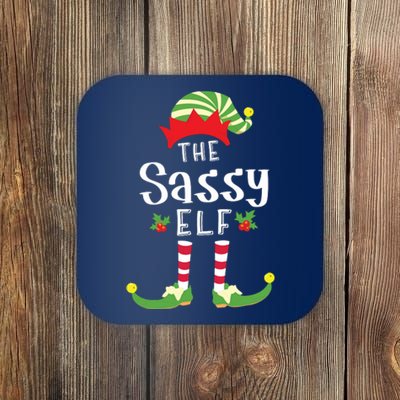 Sassy Christmas Elf Matching Pajama Xmas Party Coaster