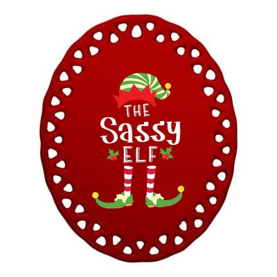 Sassy Christmas Elf Matching Pajama Xmas Party Ceramic Oval Ornament