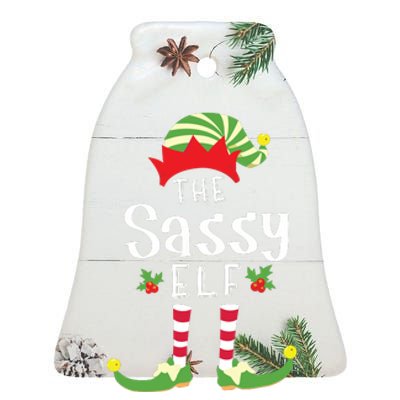 Sassy Christmas Elf Matching Pajama Xmas Party Ceramic Bell Ornament