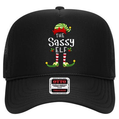 Sassy Christmas Elf Matching Pajama XMas Party High Crown Mesh Back Trucker Hat