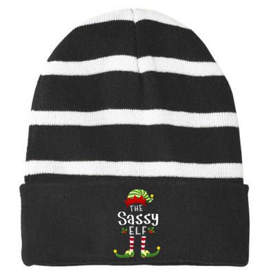 Sassy Christmas Elf Matching Pajama XMas Party Striped Beanie with Solid Band