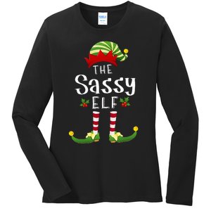 Sassy Christmas Elf Matching Pajama XMas Party Ladies Long Sleeve Shirt