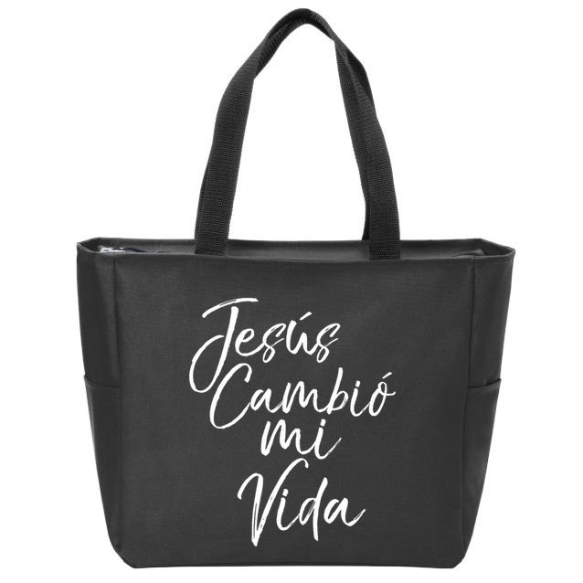 Spanish Christian EspañOl Bible Verse JesúS Cambió Mi Vida Zip Tote Bag