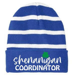 Shenanigan Coordinator Funny St Pattys Day Matching Meme Gift Striped Beanie with Solid Band