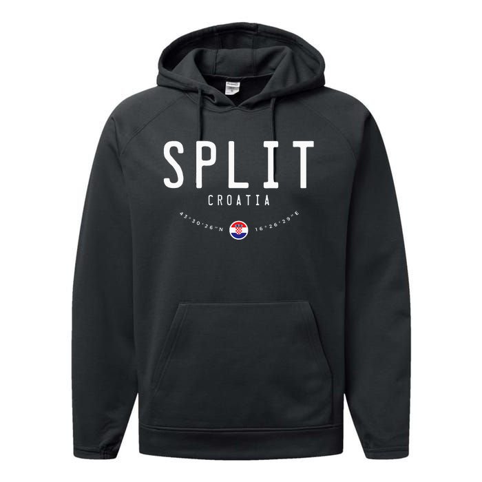 Split Croatia Flag Performance Fleece Hoodie