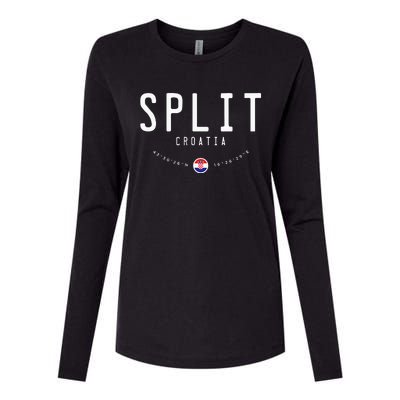 Split Croatia Flag Womens Cotton Relaxed Long Sleeve T-Shirt