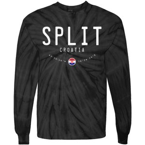 Split Croatia Flag Tie-Dye Long Sleeve Shirt