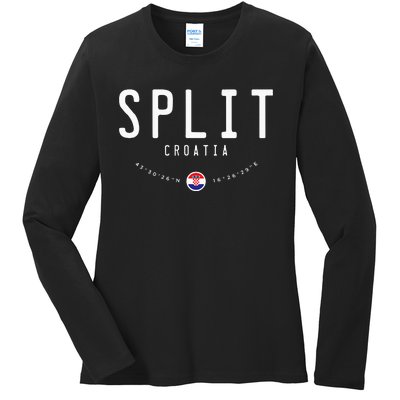 Split Croatia Flag Ladies Long Sleeve Shirt