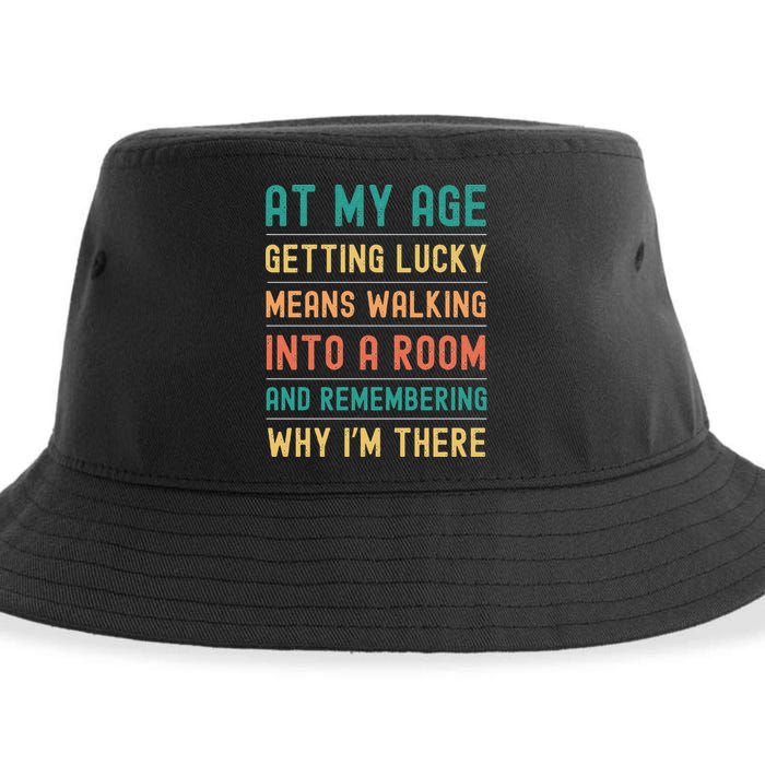 Senior Citizens Funny Saying At My Age Getting Lucky Jokes  Sustainable Bucket Hat