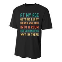 Senior Citizens Funny Saying At My Age Getting Lucky Jokes  Youth Performance Sprint T-Shirt