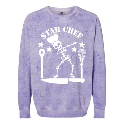 Star Chef Funny Dabbing Skeleton With Chefs Hat Funny Gift Colorblast Crewneck Sweatshirt