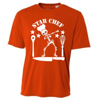 Star Chef Funny Dabbing Skeleton With Chefs Hat Funny Gift Cooling Performance Crew T-Shirt