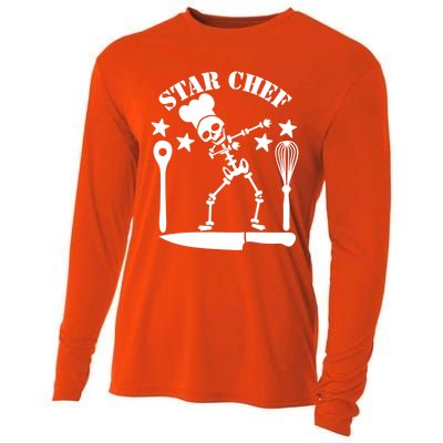 Star Chef Funny Dabbing Skeleton With Chefs Hat Funny Gift Cooling Performance Long Sleeve Crew