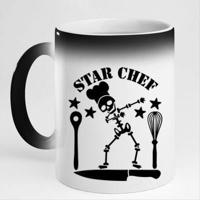 Star Chef Funny Dabbing Skeleton With Chefs Hat Funny Gift 11oz Black Color Changing Mug