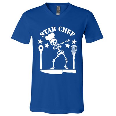 Star Chef Funny Dabbing Skeleton With Chefs Hat Funny Gift V-Neck T-Shirt