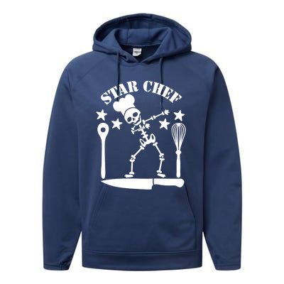 Star Chef Funny Dabbing Skeleton With Chefs Hat Funny Gift Performance Fleece Hoodie