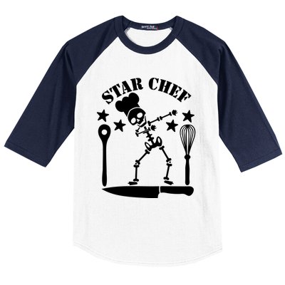 Star Chef Funny Dabbing Skeleton With Chefs Hat Funny Gift Baseball Sleeve Shirt