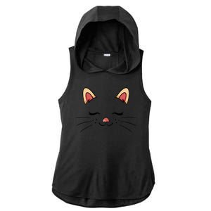 Sleeping Cat Face Ladies PosiCharge Tri-Blend Wicking Draft Hoodie Tank