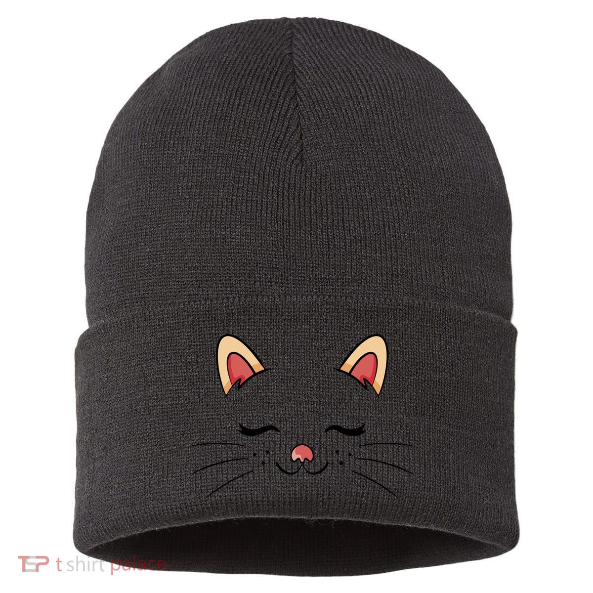 Sleeping Cat Face Sustainable Knit Beanie