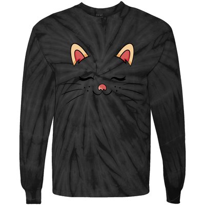 Sleeping Cat Face Tie-Dye Long Sleeve Shirt