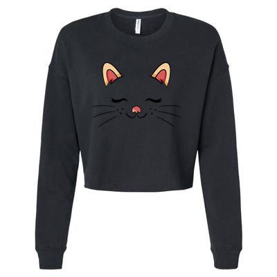 Sleeping Cat Face Cropped Pullover Crew