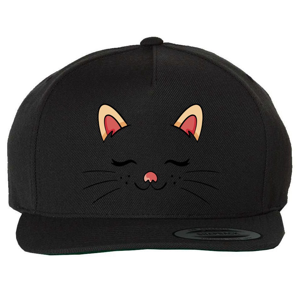 Sleeping Cat Face Wool Snapback Cap