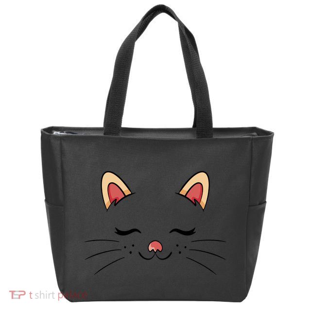 Sleeping Cat Face Zip Tote Bag