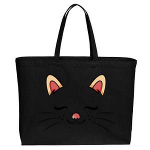 Sleeping Cat Face Cotton Canvas Jumbo Tote