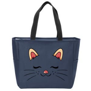 Sleeping Cat Face Zip Tote Bag