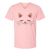 Sleeping Cat Face V-Neck T-Shirt