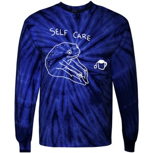 Self Care Frog Drinking Tea Funny Frog Tie-Dye Long Sleeve Shirt