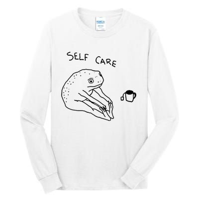 Self Care Frog Drinking Tea Funny Frog Tall Long Sleeve T-Shirt