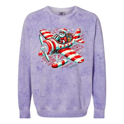 Santa Claus Flying Airplane Christmas Pilot Xmas Gift Colorblast Crewneck Sweatshirt