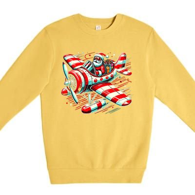 Santa Claus Flying Airplane Christmas Pilot Xmas Gift Premium Crewneck Sweatshirt