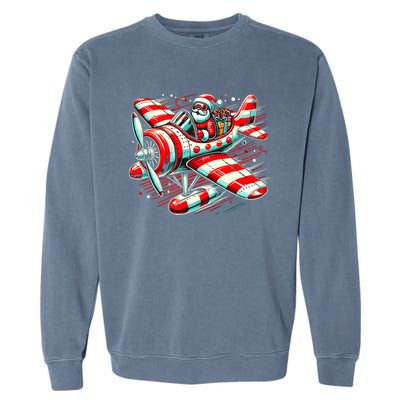 Santa Claus Flying Airplane Christmas Pilot Xmas Gift Garment-Dyed Sweatshirt