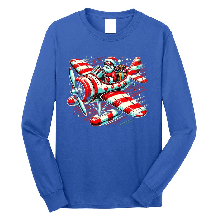 Santa Claus Flying Airplane Christmas Pilot Xmas Gift Long Sleeve Shirt