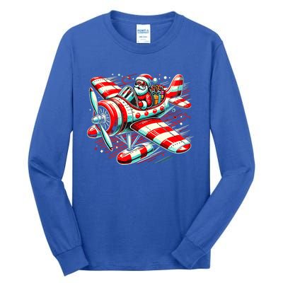 Santa Claus Flying Airplane Christmas Pilot Xmas Gift Tall Long Sleeve T-Shirt