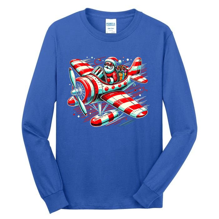 Santa Claus Flying Airplane Christmas Pilot Xmas Gift Tall Long Sleeve T-Shirt