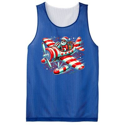 Santa Claus Flying Airplane Christmas Pilot Xmas Gift Mesh Reversible Basketball Jersey Tank