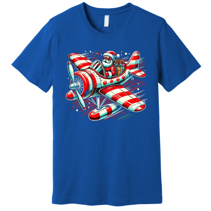 Santa Claus Flying Airplane Christmas Pilot Xmas Gift Premium T-Shirt